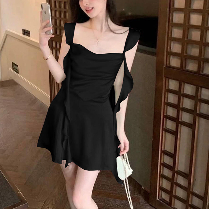 Damen elegantes Minikleid mit Seideffekt und verspielten Rüschendetails Heidi-Mode