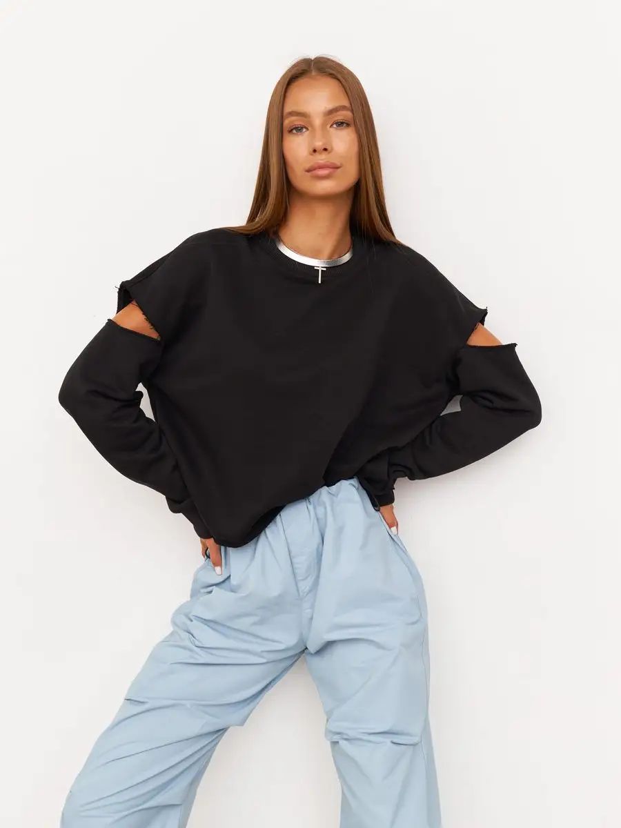 Damen lässiges Sweatshirt mit asymmetrischen Cut-Out-Details und oversized Schnitt Heidi-Mode