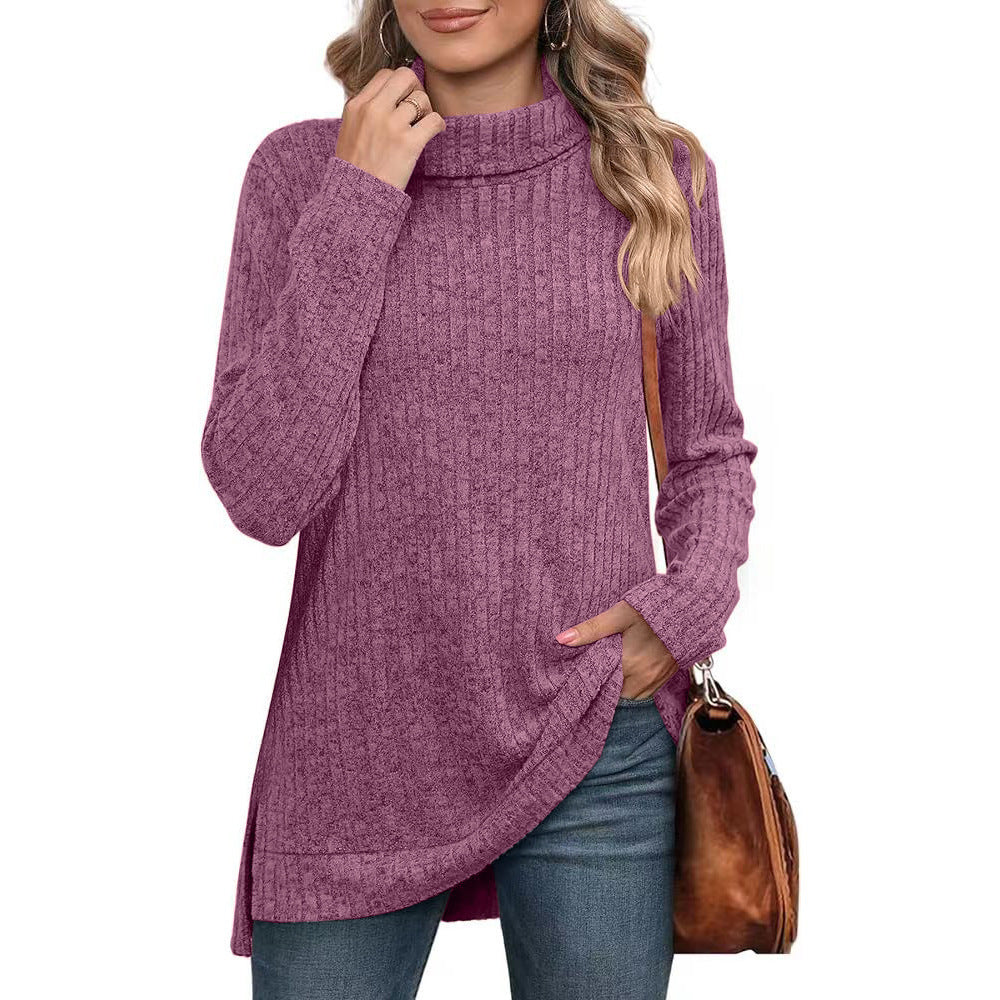 Damen lässiger Rollkragenpullover mit strukturiertem Design und asymmetrischem Saum Heidi-Mode