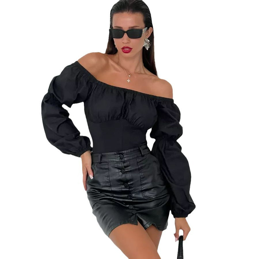 Damen Off-Shoulder Bodysuit mit voluminösen Ärmeln und figurbetontem Schnitt Heidi-Mode