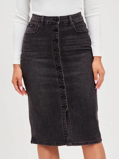 Damen Midirock mit Knopfdetails und seitlichem Schlitz Heidi-Mode