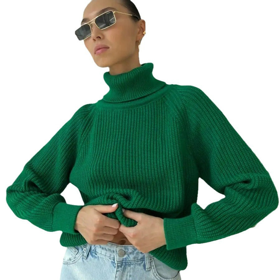 Damen Strickpullover mit hohem Kragen von Heidi-Mode