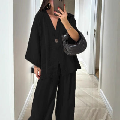 Damen Leichte und luftige Loungewear Kombination mit weitem Schnitt Heidi-Mode