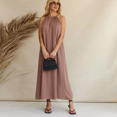 Damen Maxikleid mit gerafftem Ausschnitt und Taillengürtel Heidi-Mode