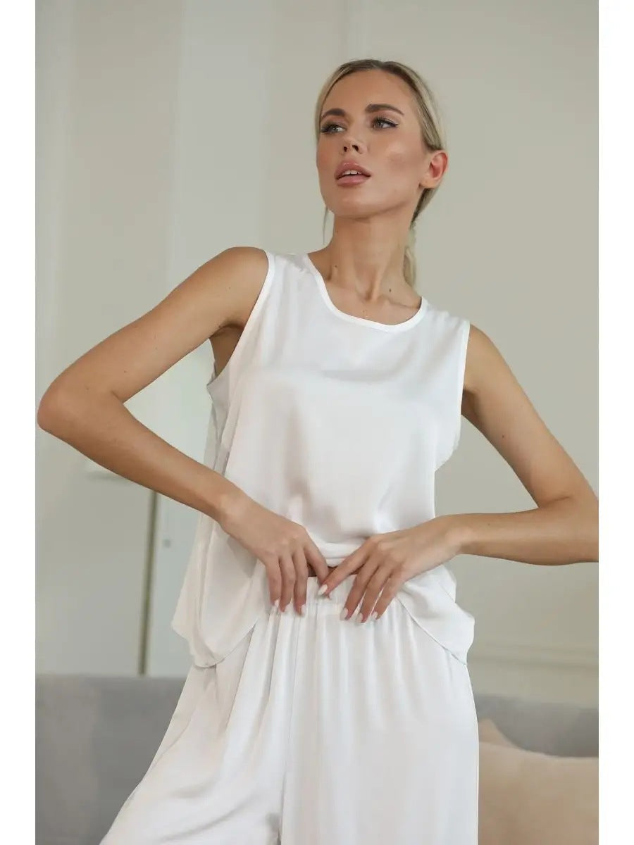 Damen eleganter Satin-Schlafanzug mit großzügigem Schnitt und feiner Textur Heidi-Mode