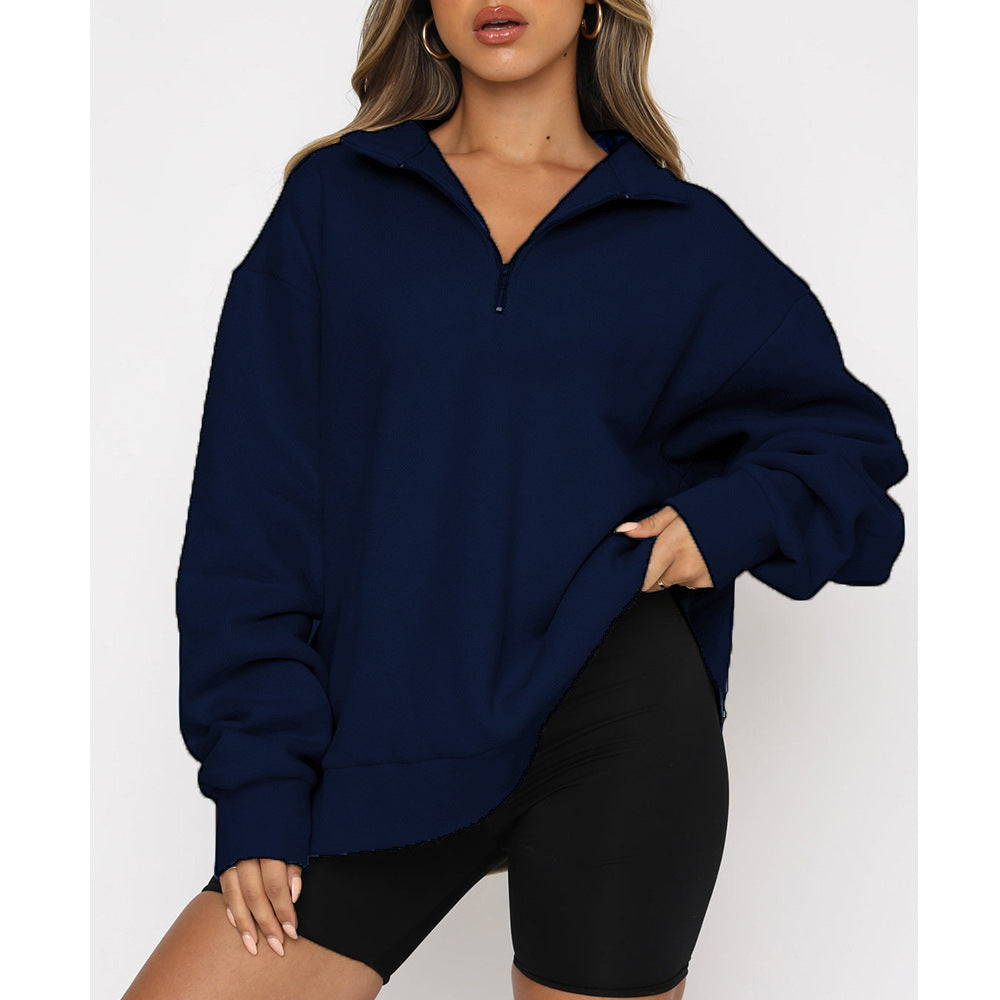 Damen Bequemer Oversized Pullover mit Reißverschluss Heidi-Mode