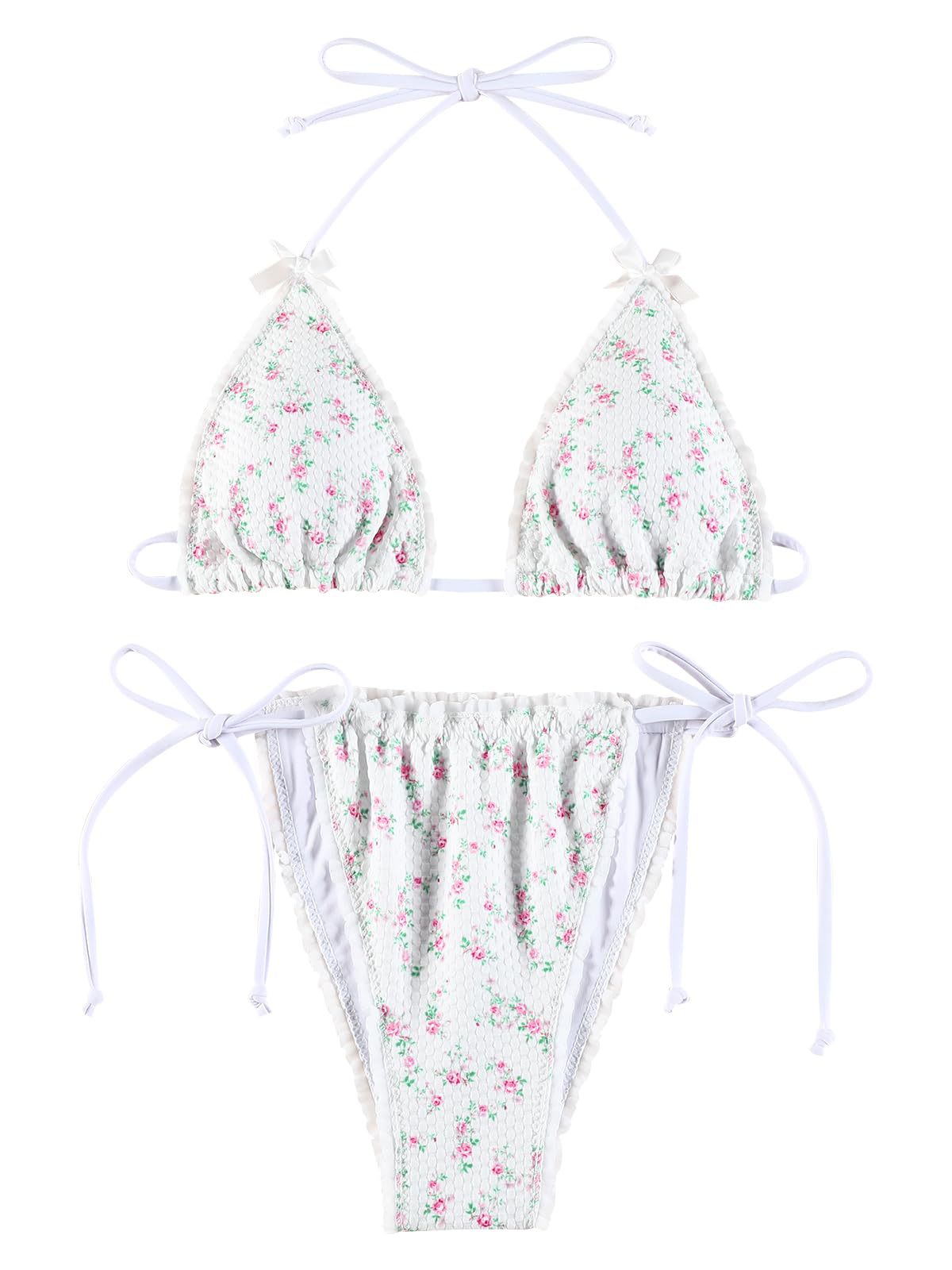 Femme Blumenmuster Dreieck Bikini Set mit verstellbaren Bändern Heidi-Mode