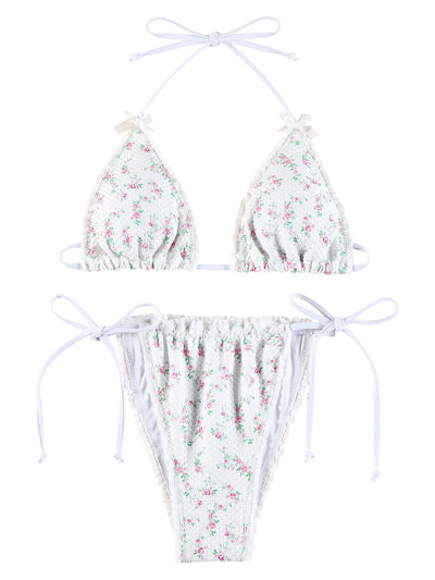 Femme Blumenmuster Dreieck Bikini Set mit verstellbaren Bändern Heidi-Mode
