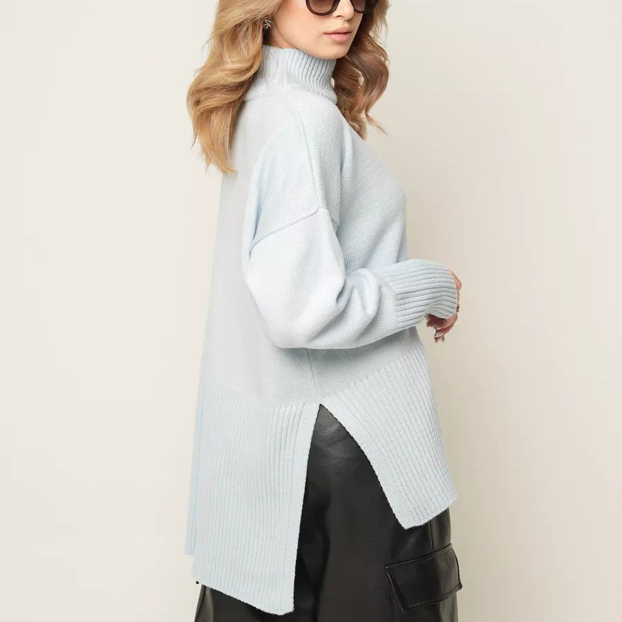 Damen lässiger Rollkragenpullover mit seitlichen Schlitzdetails und strukturiertem Design Heidi-Mode