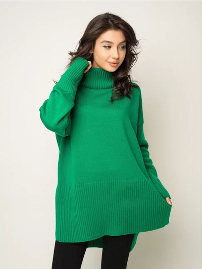 Damen lässiger Rollkragenpullover mit seitlichen Schlitzdetails und strukturiertem Design Heidi-Mode