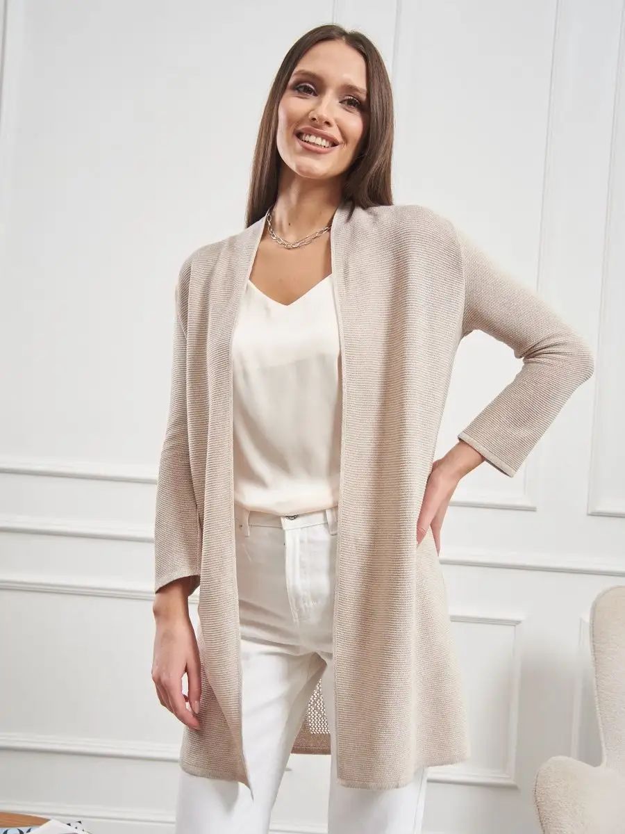 Damen eleganter Strickcardigan mit offenem Schnitt und feinem Muster Heidi-Mode