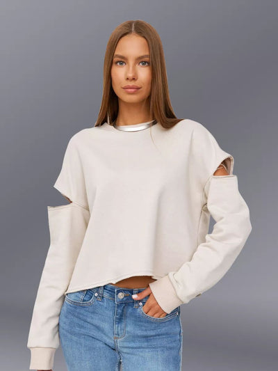 Damen lässiges Sweatshirt mit asymmetrischen Cut-Out-Details und oversized Schnitt Heidi-Mode