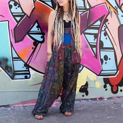 Damen lässige Overall aus buntem Patchwork-Stoff mit praktischen Taschen Heidi-Mode