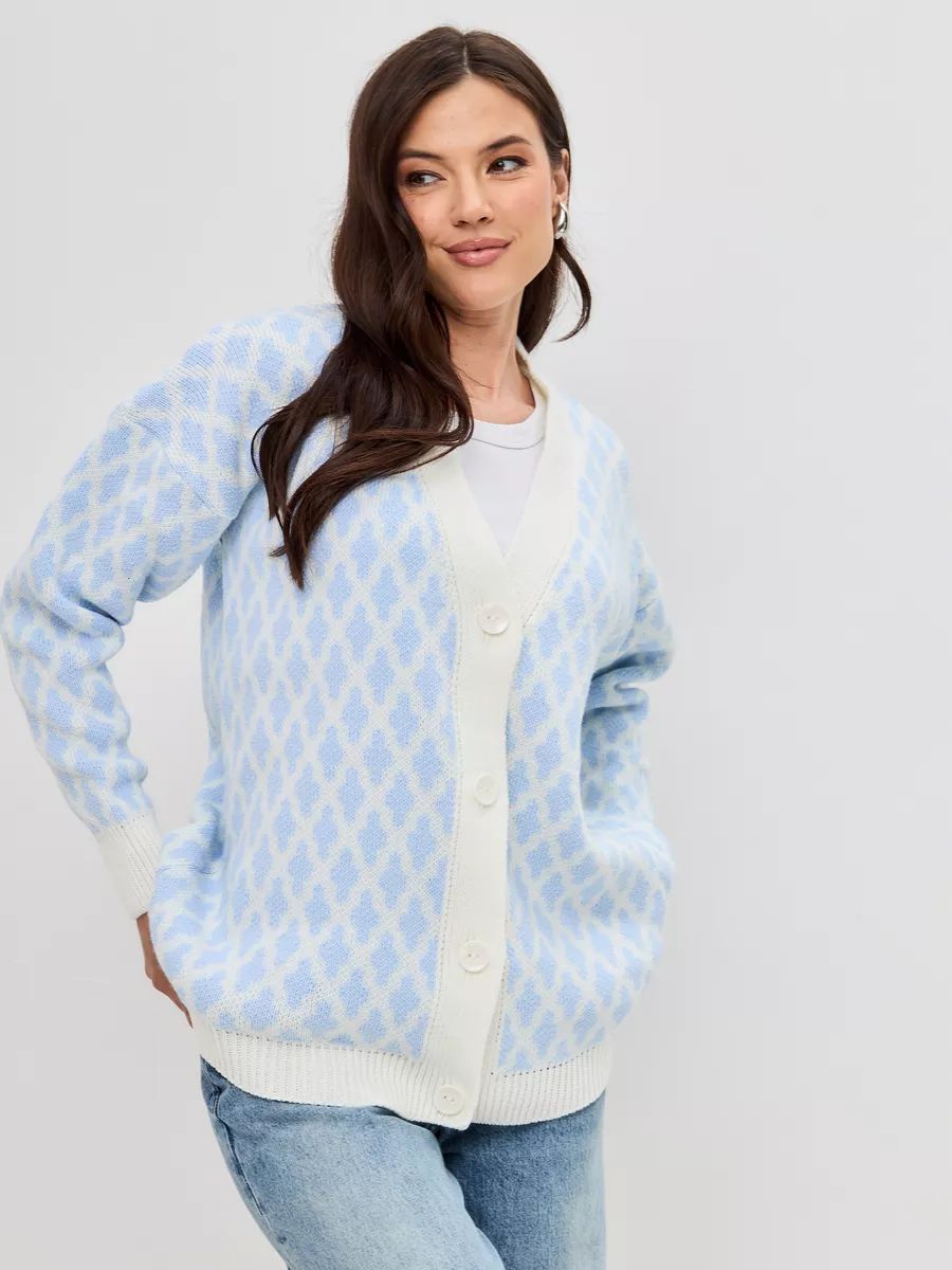 Damen Strickjacke mit modernem grafischen Muster und entspannter Passform Heidi-Mode