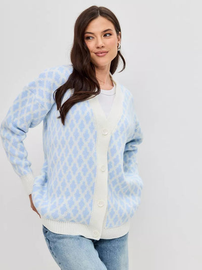 Damen Strickjacke mit modernem grafischen Muster und entspannter Passform Heidi-Mode