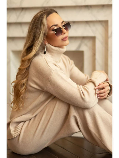 Damen Strickpullover mit hohem Kragen und leichtem Oversized-Schnitt Heidi-Mode