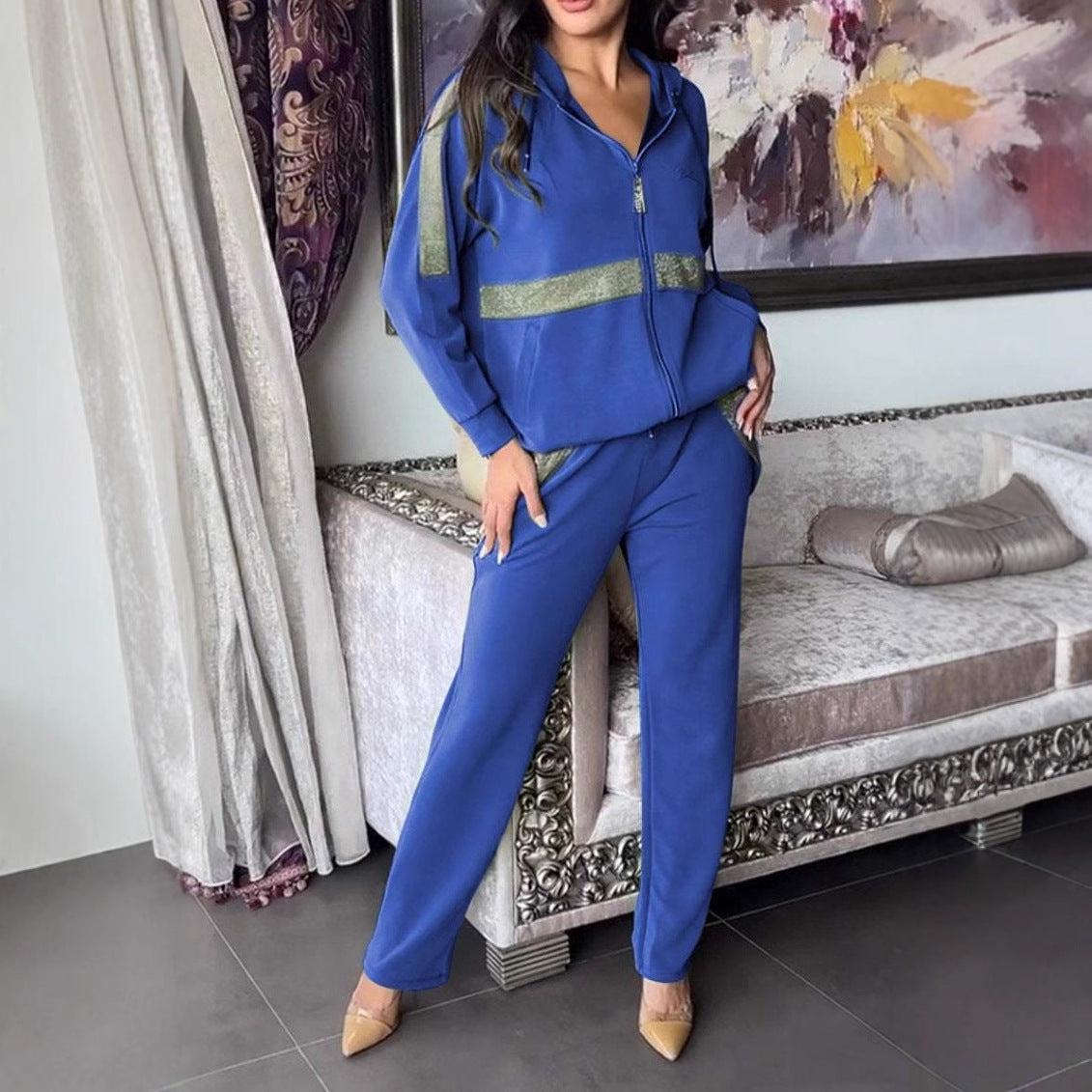 Damen Sportliches Lounge-Set mit glitzernden Akzenten und lässigem Schnitt Heidi-Mode