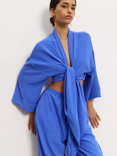 Damen eleganter Kimono-Style Morgenmantel mit stilvollem Gürtel und langen Ärmeln Heidi-Mode