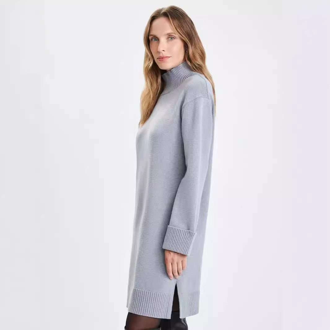 Damen Strickkleid mit stehendem Kragen und weitem Schnitt Heidi-Mode