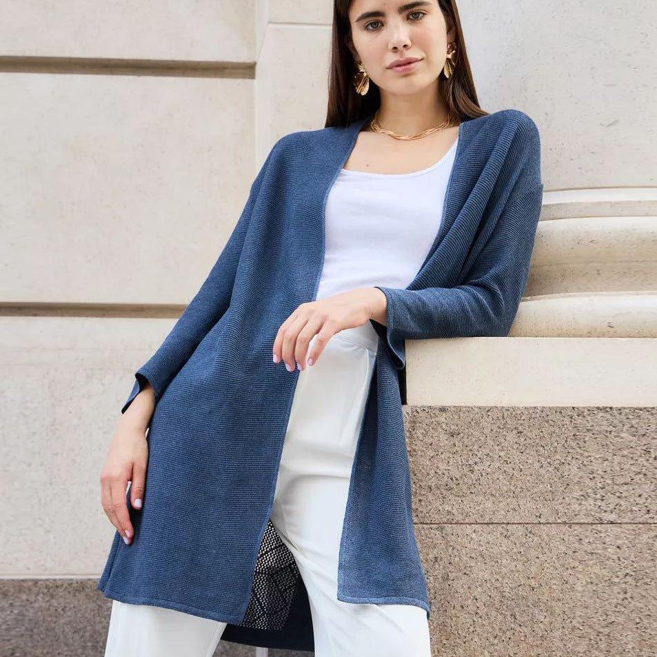 Damen eleganter Strickcardigan mit offenem Schnitt und feinem Muster Heidi-Mode