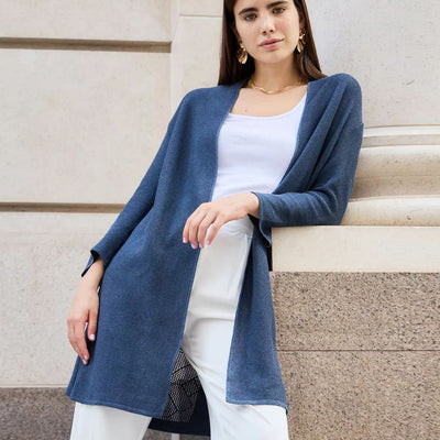 Damen eleganter Strickcardigan mit offenem Schnitt und feinem Muster Heidi-Mode