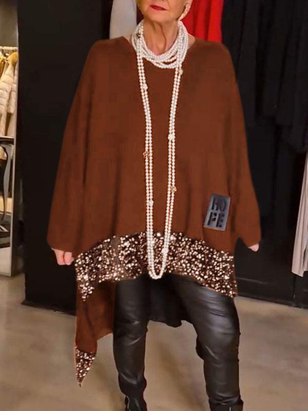 Damen Modischer Oversized Pullover mit Glitzerdetails Heidi-Mode