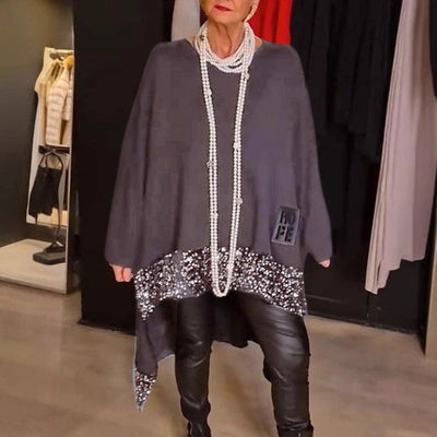 Damen Modischer Oversized Pullover mit Glitzerdetails Heidi-Mode