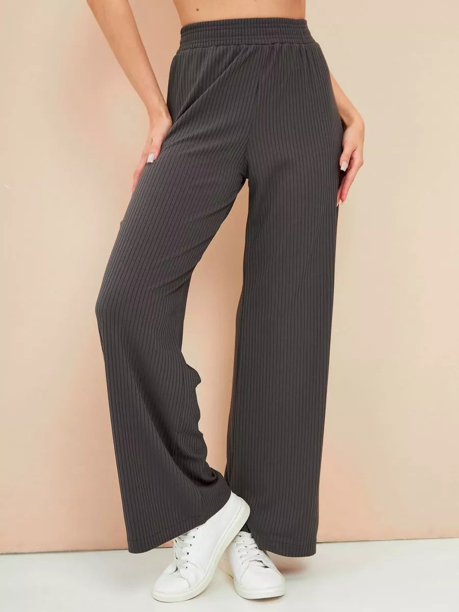 Damen weite, gestreifte Baumwollhose mit elastischem Bund und lässigem Schnitt Heidi-Mode