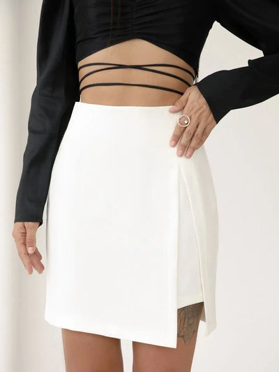 Damen modischer Minirock mit hoher Taille und seitlichem Schlitz Heidi-Mode