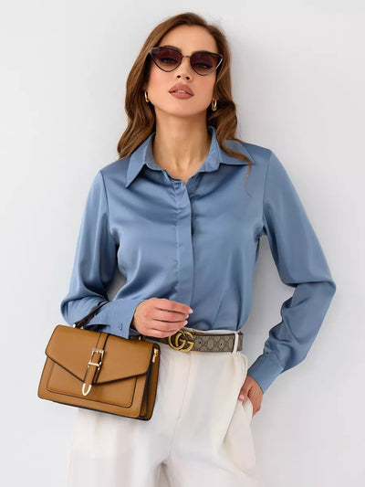 Damen elegante Bluse mit seidigem Finish und klassischen Details Heidi-Mode