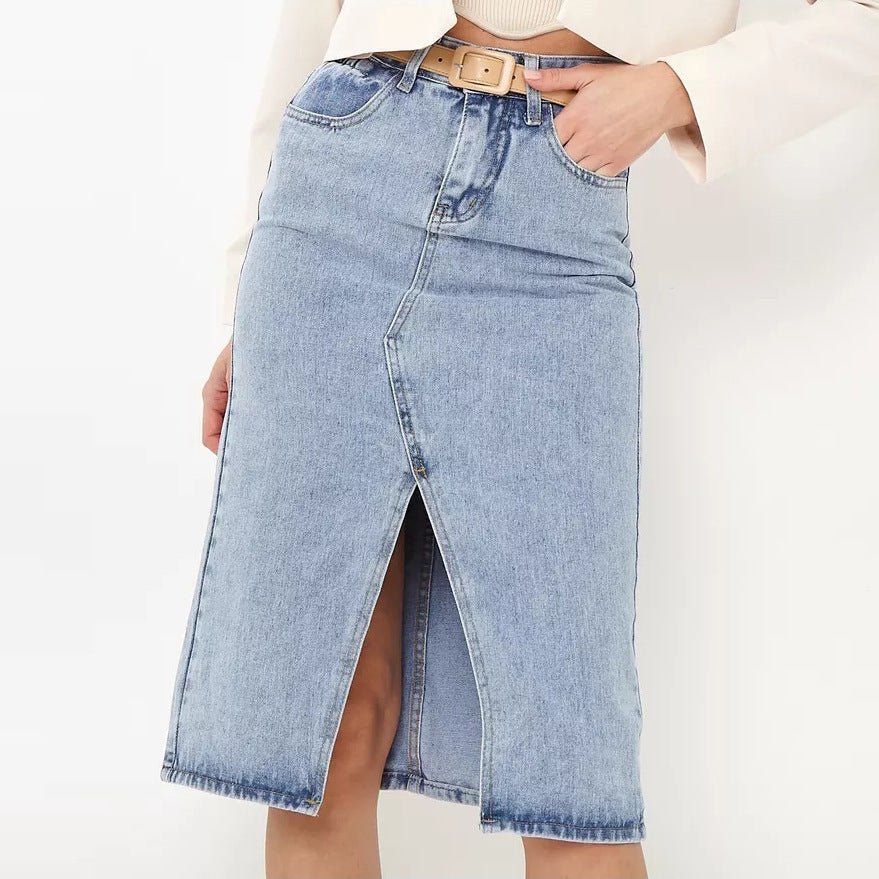 Damen denim Midirock mit hohem Schlitz und vielseitigem Design Heidi-Mode