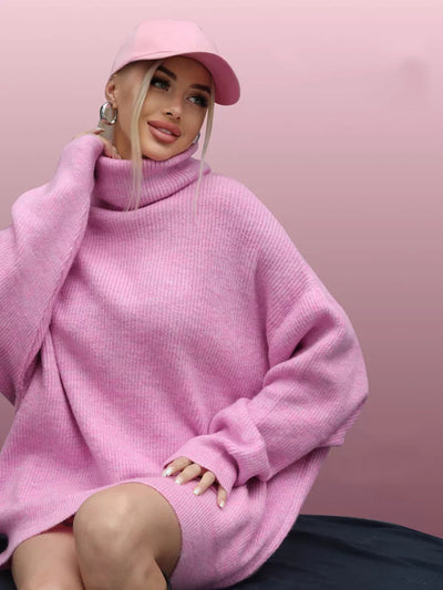Damen kuscheliger Oversized Pullover mit hohem Kragen und konischem Schnitt Heidi-Mode