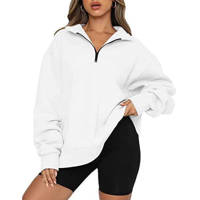 Damen Bequemer Oversized Pullover mit Reißverschluss Heidi-Mode