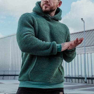 Herren Fleece Hoodie mit Kängurutasche und hohem Kragen Aliams