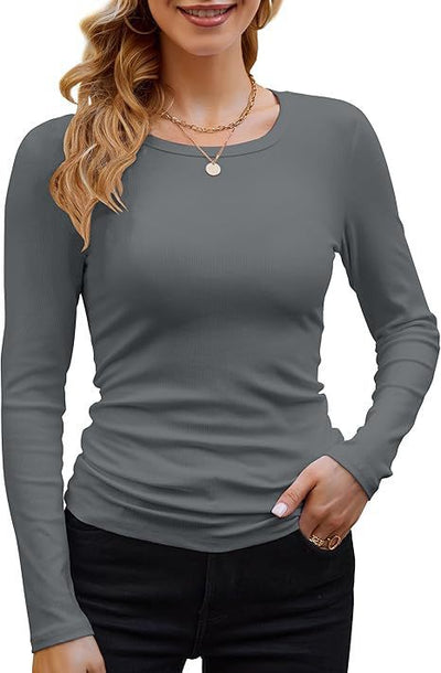 Damen Langarmshirt mit feinem Rippstrick und figurbetontem Schnitt Heidi-Mode