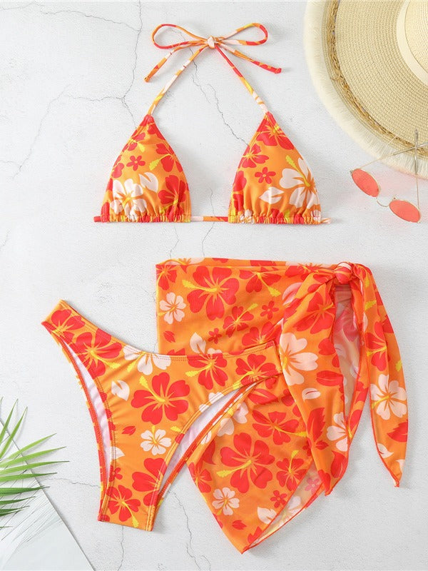 Damen Floral Print Zweiteiliger Badeanzug mit Sarong Heidi-Mode