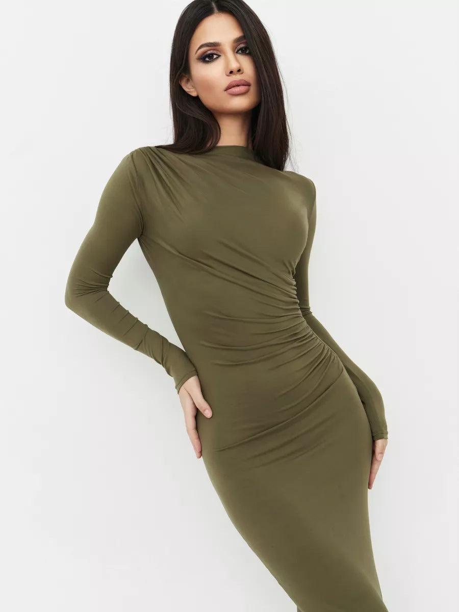 Damen Elegantes Wickelkleid mit langem Arm und raffinierten Rüschendetails Heidi-Mode