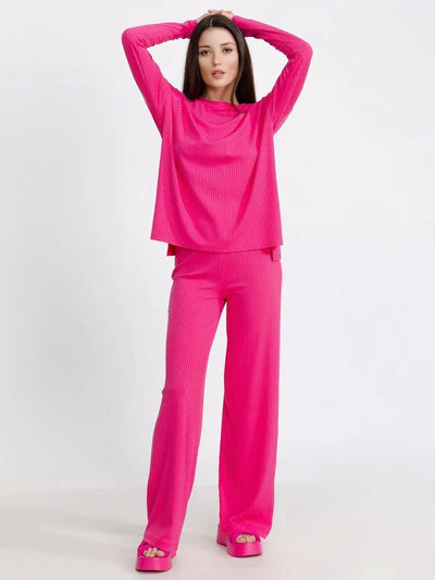 Damen lässiges Strick-Set mit Zopfstruktur und weitem Schnitt Heidi-Mode