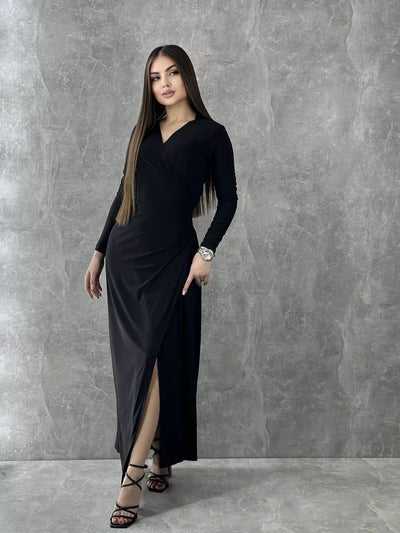 Damen Wickelkleid mit tiefem V-Ausschnitt und eleganter Raffung Heidi-Mode