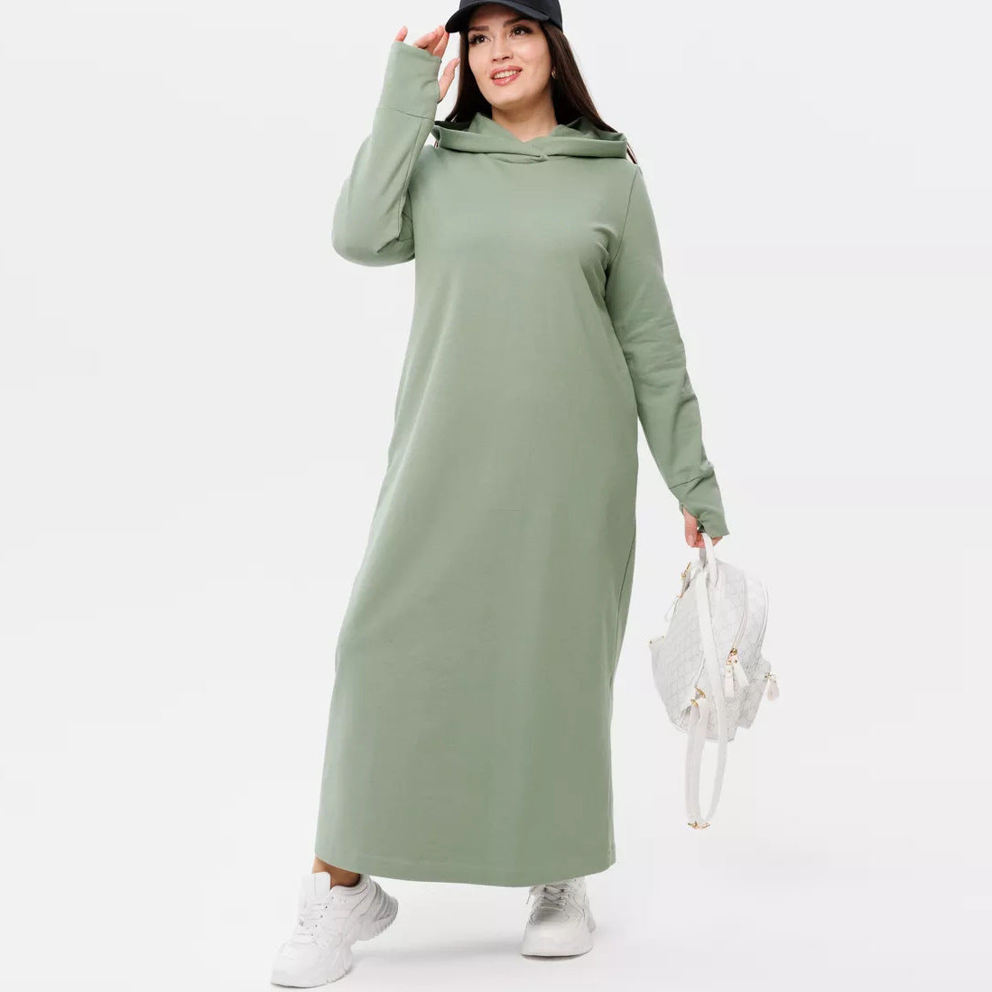 Damen kuscheliges Sweatkleid mit Kapuze und Eingrifftaschen Heidi-Mode