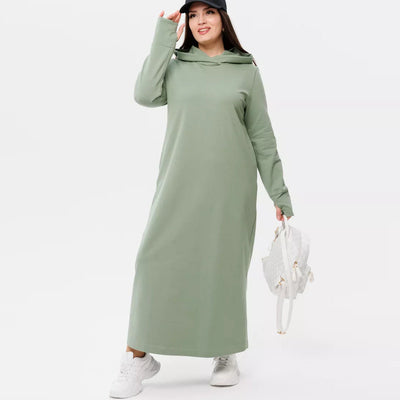 Damen kuscheliges Sweatkleid mit Kapuze und Eingrifftaschen Heidi-Mode