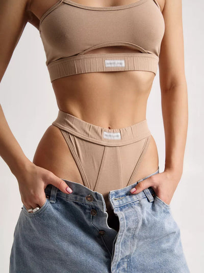 Damen Sport-BH-Set mit modischem Cut-Out und hoch taillierten Höschen Heidi-Mode