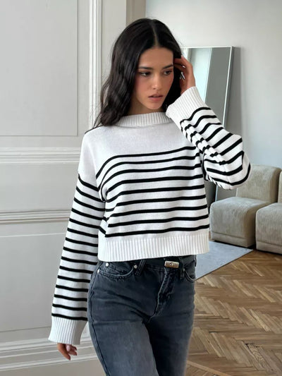 Damen Grobstrickpullover mit modernem Streifenmuster und weitem Schnitt Heidi-Mode