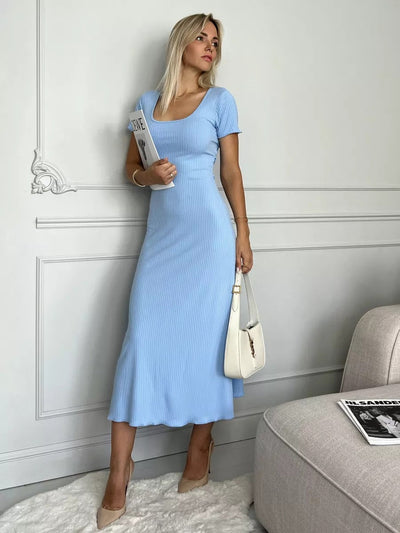 Damen Midikleid mit schickem Rippenstruktur und eleganten Puffärmeln Heidi-Mode