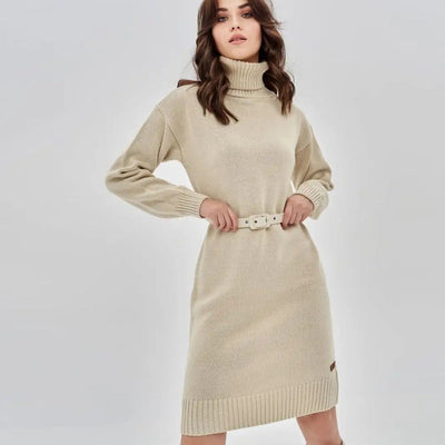 Damen Strickkleid mit hohem Kragen und lässigem Schnitt Heidi-Mode