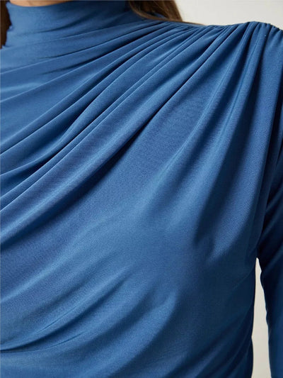 Damen Langarm Shirt mit elegantem Stehkragen und raffiniertem Drapé Heidi-Mode