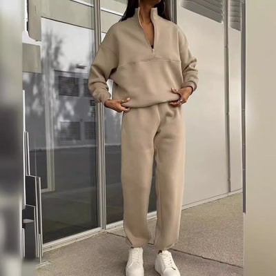 Damen sportliches Sweat-Set mit Reißverschluss und elastischem Bund Heidi-Mode