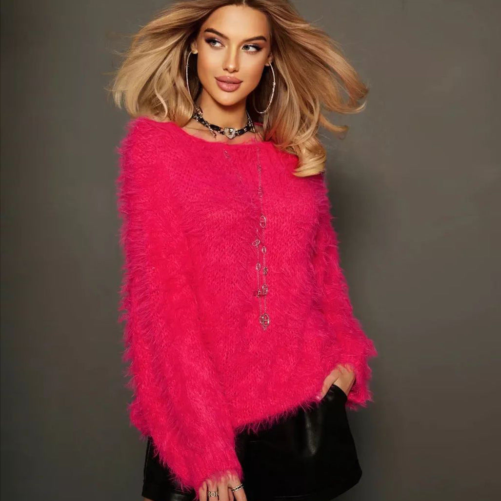 Damen Strickpullover mit weichem Flauschmaterial und eleganten Details Heidi-Mode