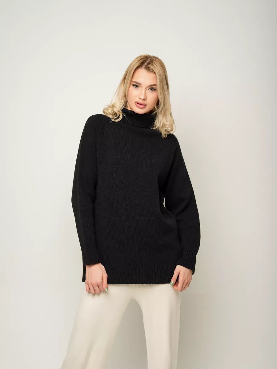 Damen lässiger Rollkragenpullover mit seitlichen Schlitzdetails und strukturiertem Design Heidi-Mode