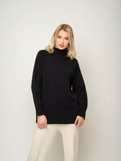 Damen lässiger Rollkragenpullover mit seitlichen Schlitzdetails und strukturiertem Design Heidi-Mode